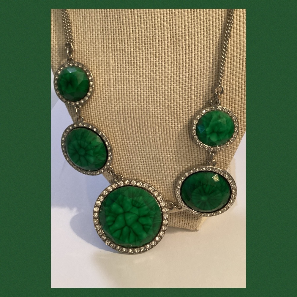 Green and sliver cameo necklace.